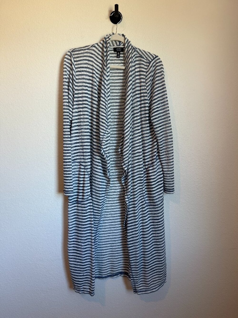 Jones New York Longline Blue White Striped Waterfall Cardigan